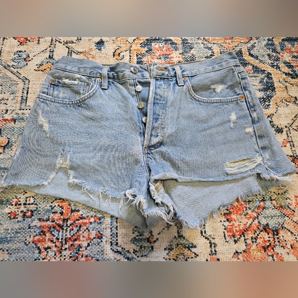 Agolde Distressed Light Blue Jean Shorts
